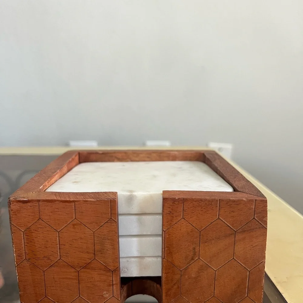 Set of Four White Marble Coasters